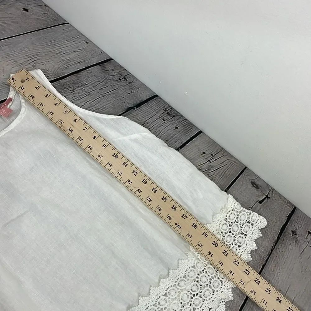 Marina Luna Linen White Crochet Trim Sleeveless Top size Medium - Picture 13 of 13